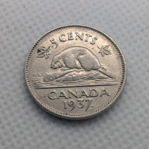 Canada 1937 Dot 5 Cent Coin Nickel Circulated0