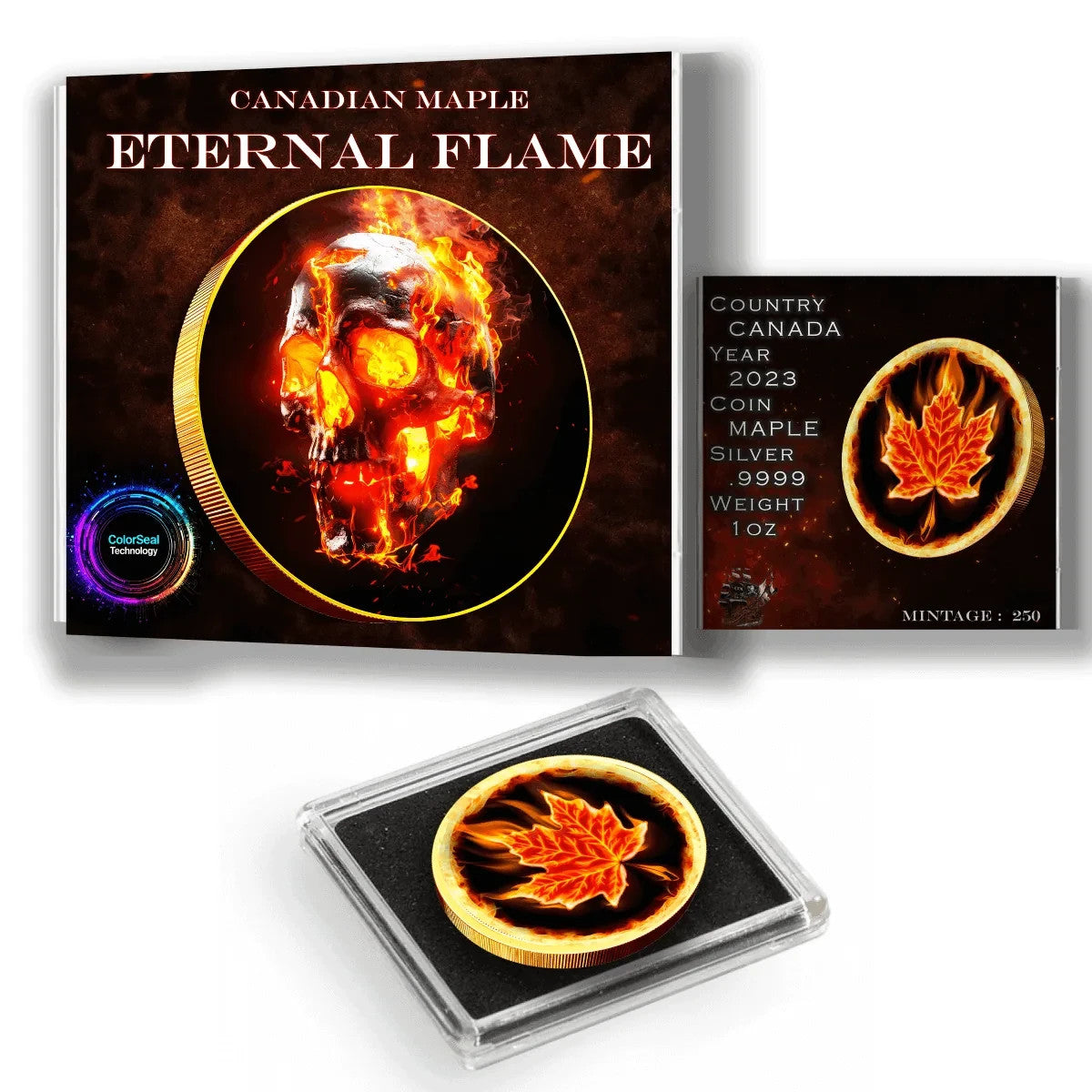 2023 Canada Maple Colorized "Eternal Flame" 1oz .9999 Silver Coin - 250 Mintage0