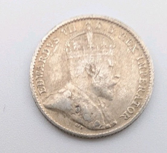 1910 Canada 5 Cents Coin (92.5% Silver) Edward VII Pointed Leaves variety1