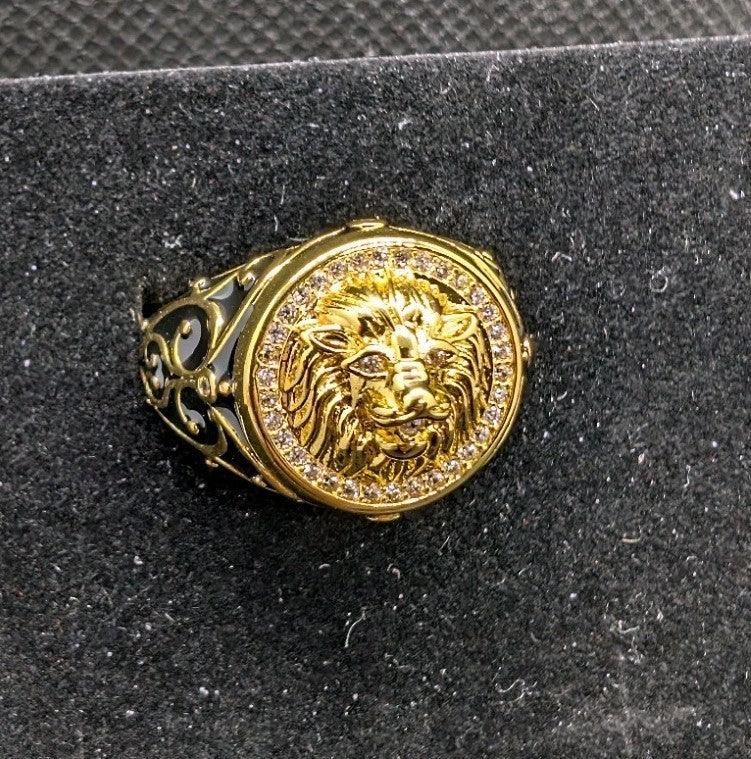 Designer Handmade Textured Lion Gold Plated Ring For Anniversary Gift - NumisFind