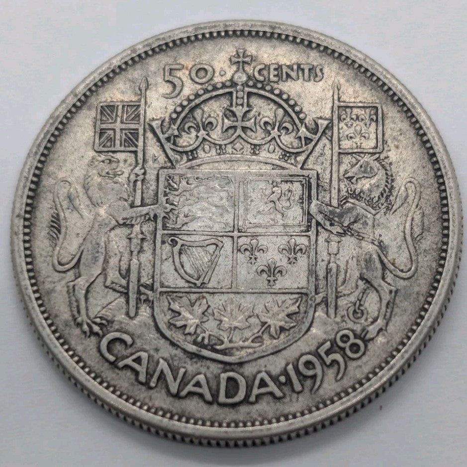 1958 Canadian 50 Cents .800 Silver Half Dollar Queen Elizabeth II UNC0