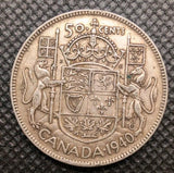 1940 - Canada Silver Half Dollar - Canadian 50 cent coin - NumisFind