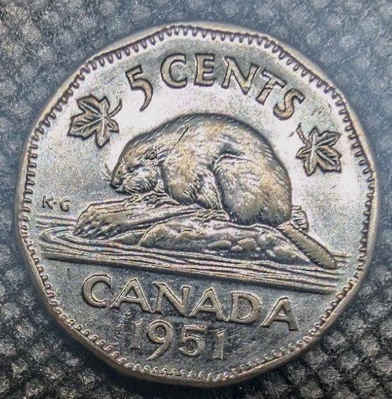 1951 Canada 5 Cent George VI Canadian Nickel Coin Five Cents - Lightly Circ - NumisFind