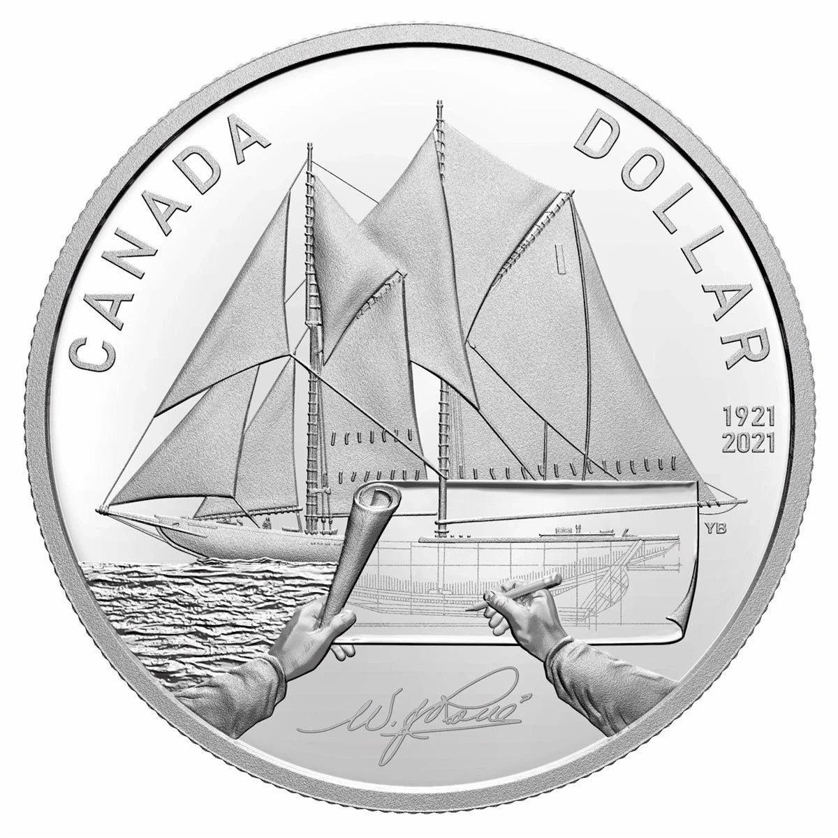 2021 Canada Proof Fine Silver Dollar -  100th Anniversary of Bluenose Schooner0