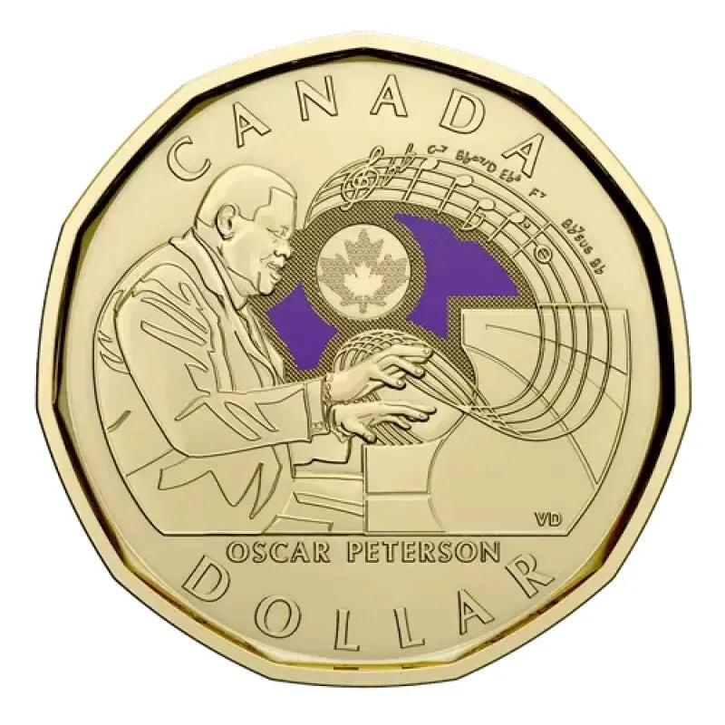2022 coloured Oscar Peterson Canada one dollar loonie coin - NumisFind