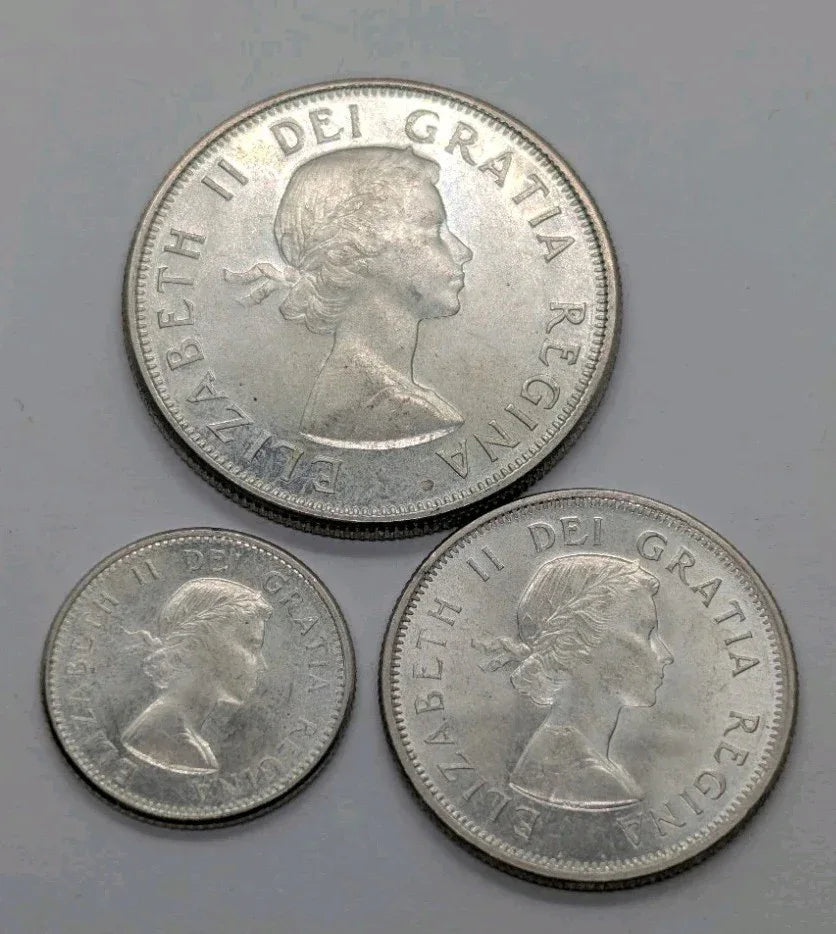 Set Of 3 Canada 1962 Silver Coins BU UNC Uncirculated 10c 25c & 50c Coins - NumisFind