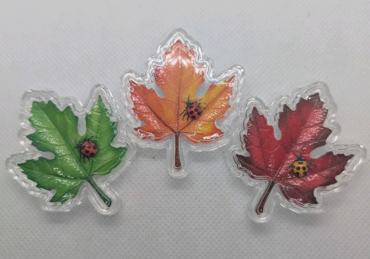Leaves of Color Trio • 2025 3‑Leaf Shaped Stacker • .999 Silver • 1.5 g Each - NumisFind