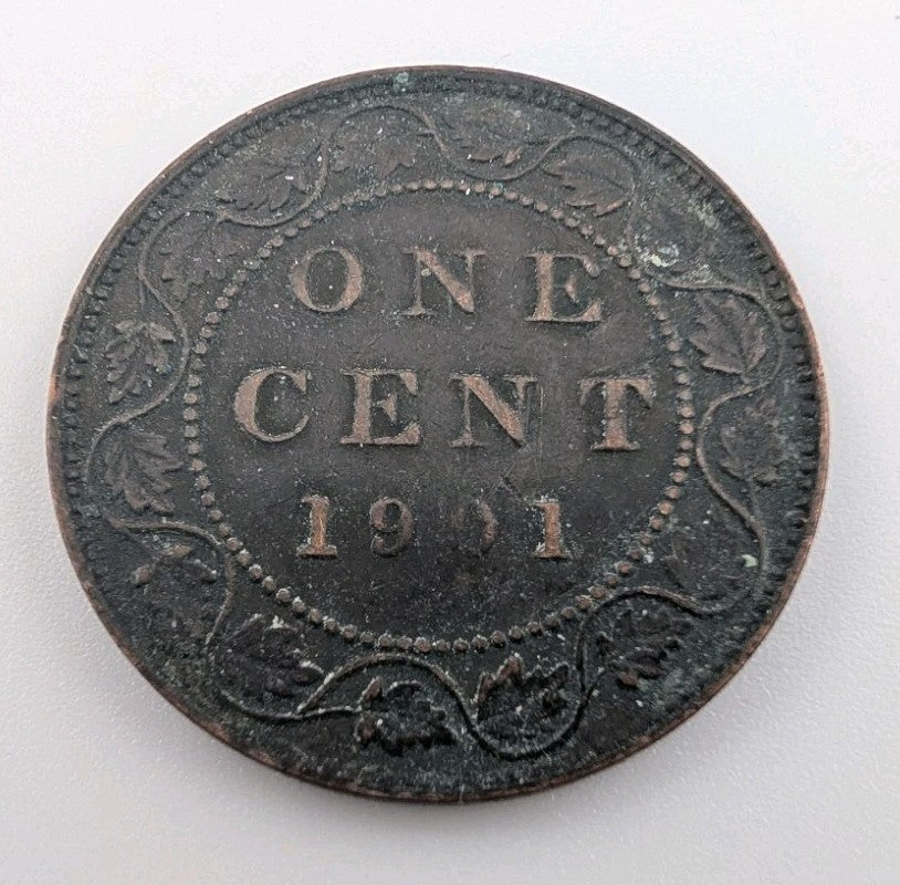 Canada 1901 1c One Large Cent Copper Coin Queen Victoria VF Very Fine0