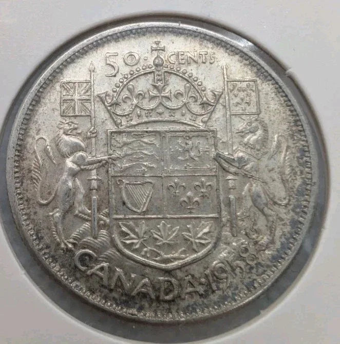 1958 Canadian 50 Cents .800 Silver Half Dollar Queen Elizabeth II Circ - NumisFind