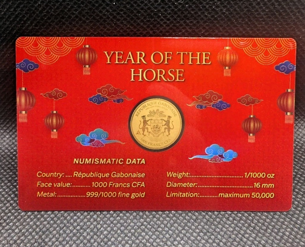 The Year of The Horse  1/1000 Oz 999 Gold Coin 1000 Francs Gabon Chad3