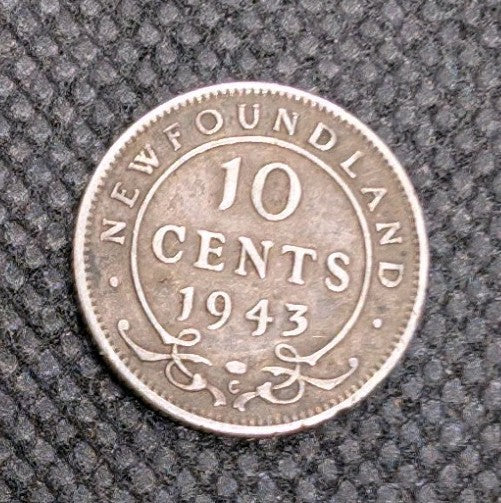 1943 Silver NFLD Dime 10c Coin - About Uncirculated0
