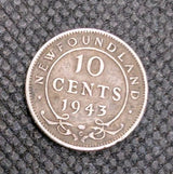 1943 Silver NFLD Dime 10c Coin - About Uncirculated0