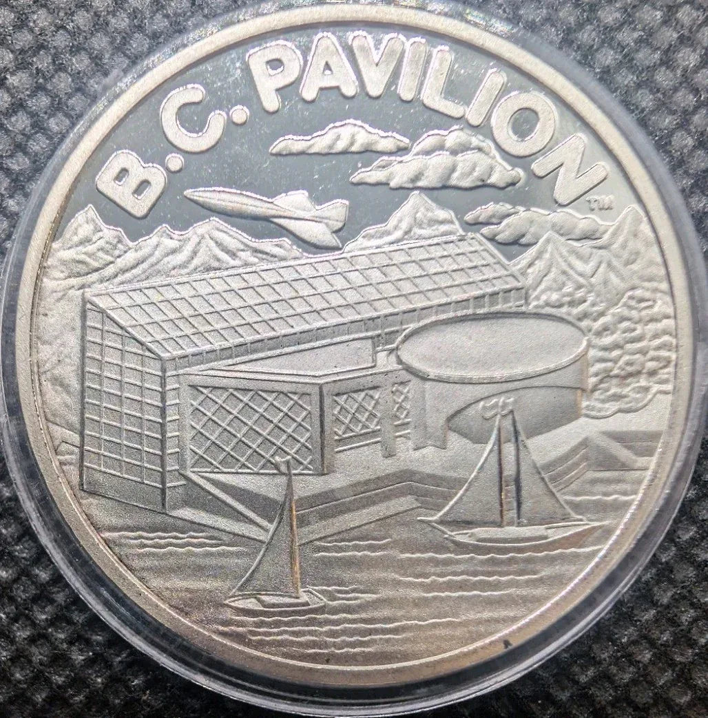 1986 EXPO '86 BC Pavillion Vancouver, BC 1/2 oz Fine Silver Medallion - NumisFind