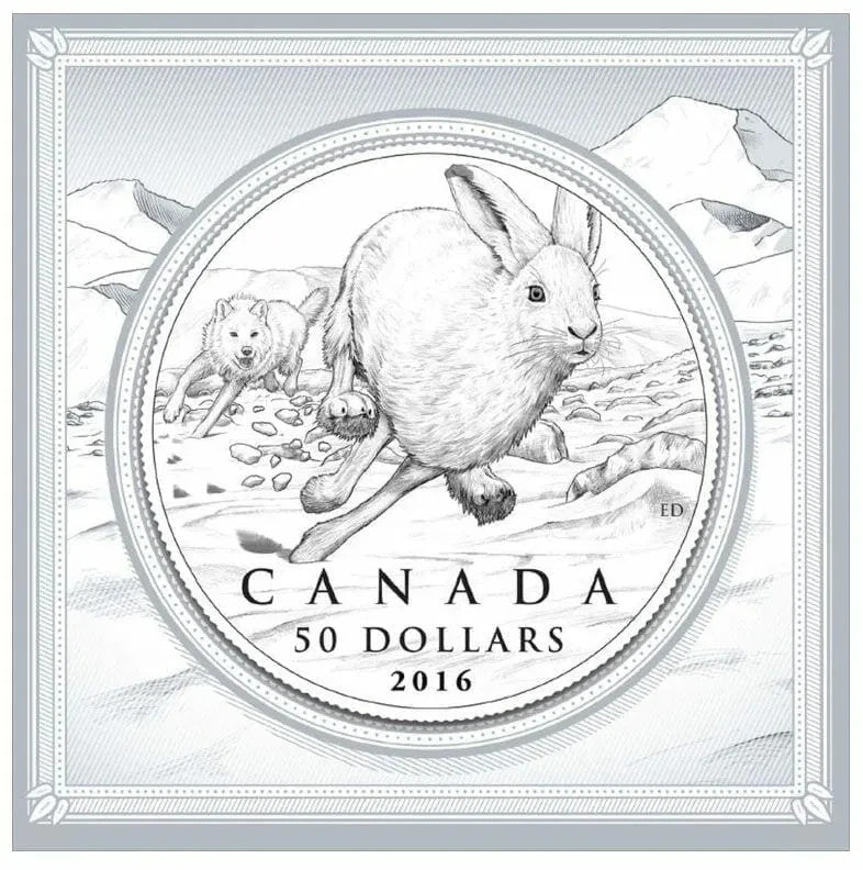 Canadian $50 Dollar Fine Silver Coin 99.99 Pure 2016 Wolf & Hare Royal CAN Mint0