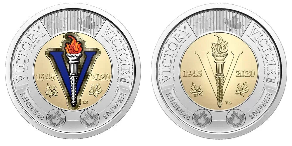 Canada 2020 WWII Victory 75th Coloured & Non coloured BU UNC Toonie from a Roll - NumisFind