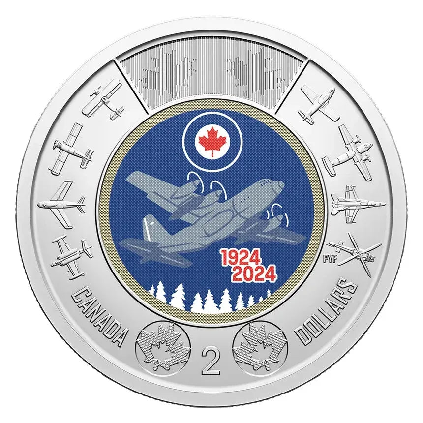 Canada 2024 Air Force 100th Coloured BU UNC Toonie from a Roll!! - NumisFind