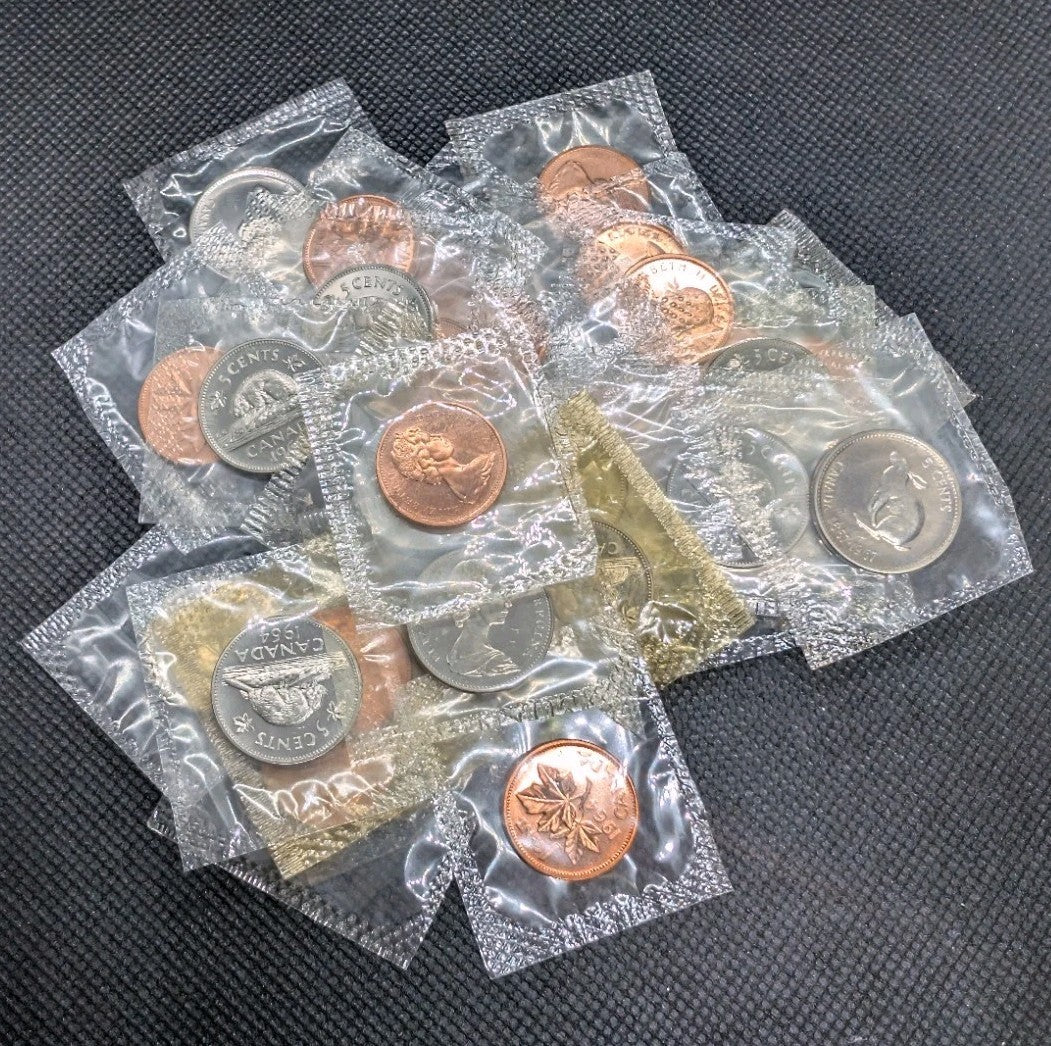small Lot of 30x Canadian 5 Cent and 1 cents Coins Proof-like PL 1963 to 19670