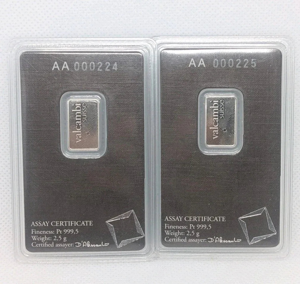 2 X 2.5 gram Platinum Bar - Valcambi Suisse - 999.5 Fine - Consecutive SN - NumisFind