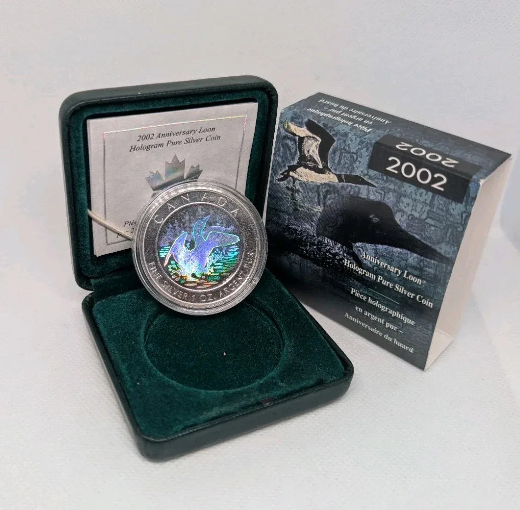 2002 Canada $5 Dollar Loon 15th Anniversary Pure Silver Hologram Coin .999 1 OZ - NumisFind