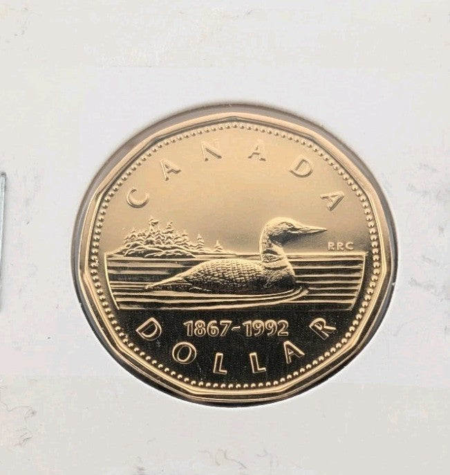 1992 Canada One Dollar Double-Date Loonie Coin. UNC. Semi Key $1 Loon0