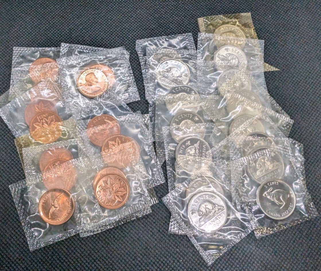 small Lot of 30x Canadian 5 Cent and 1 cents Coins Proof-like PL 1963 to 19672