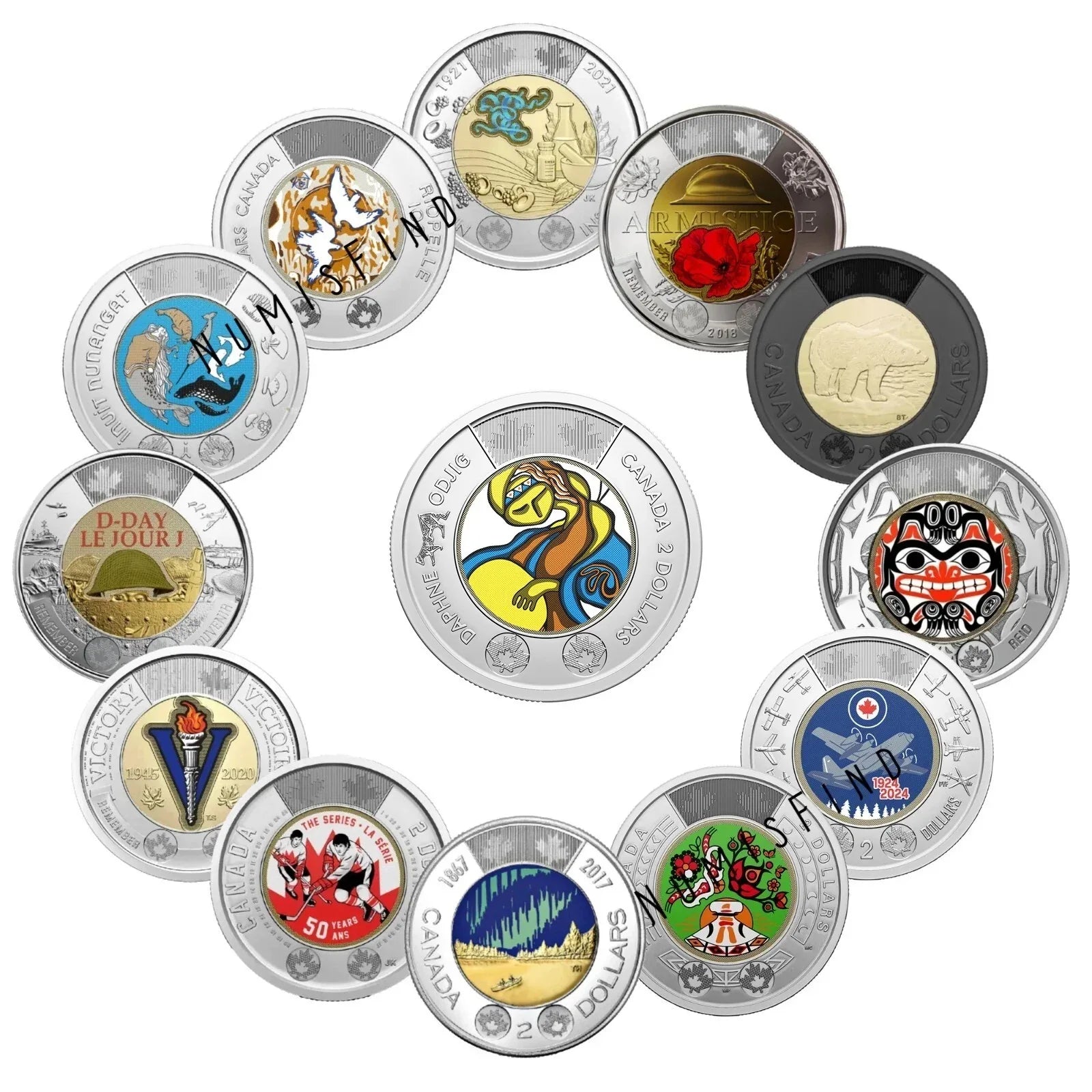Canada Full Colored Toonie $2 Dollars 13-Coin Set 2017 - 2025 Daphne Odjig - NumisFind