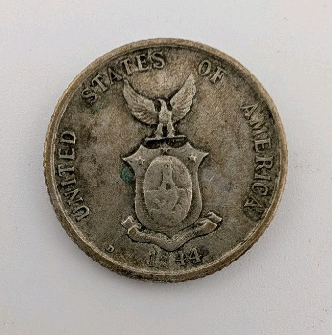 1944 D  Philippines 10 Centavos 0.750 Silver Coin1