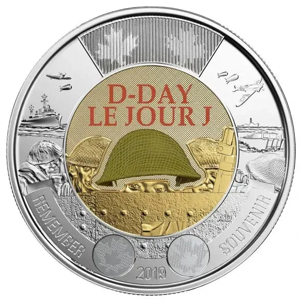 CANADA 2019 75th DDay COLOURED + NO COLOUR UNC $2 dollar toonie coins from roll - NumisFind