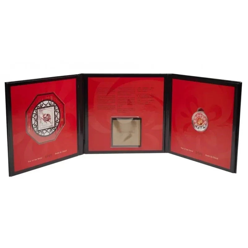 2002 Canada, $15 Year of the Horse - Sterling Silver Coin and Stamp Set, Sealed - NumisFind
