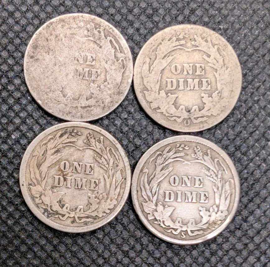 (4) Barber Dimes - 1898, 1903-O, 1907, 1916-S Circulated1