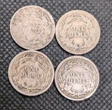 (4) Barber Dimes - 1898, 1903-O, 1907, 1916-S Circulated1