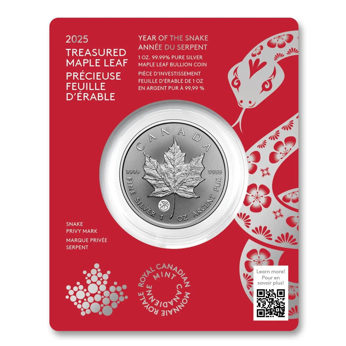 2025 Treasured Silver Maple Leaf  1oz .9999 - Year Of The Snake Privy0