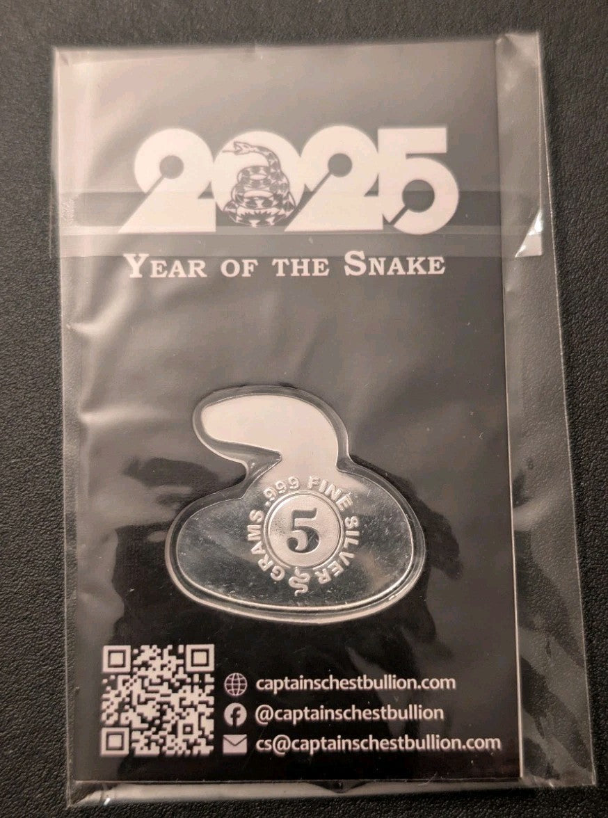 2025 Year of the Snake 5 Gram Silver bar in Assay - Captain Chest Bullion1