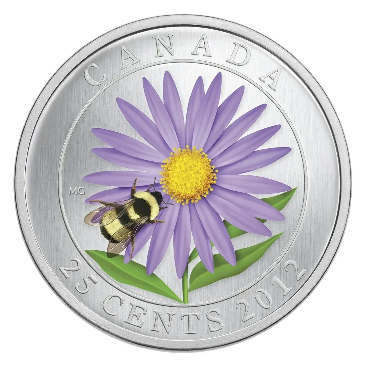 2012 CANADA 25 cent Coloured Coin - Aster & bumblebee - NumisFind