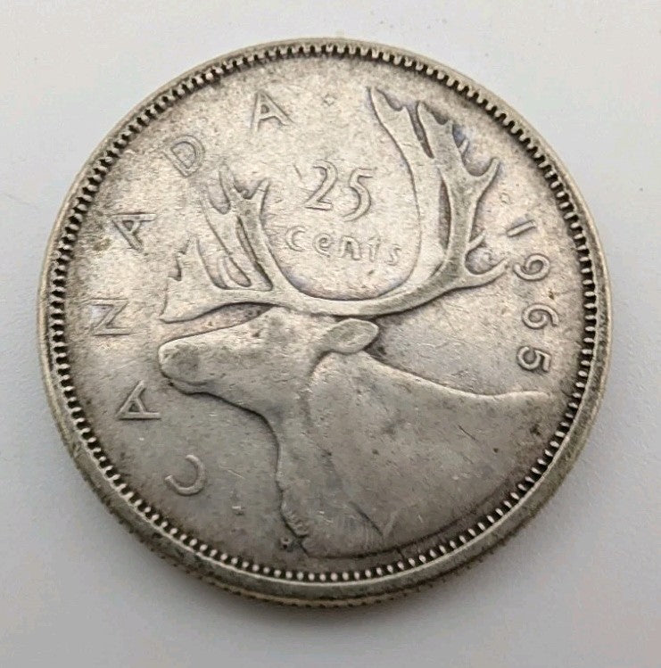 Canada 1966 25 Cents 25c Canadian Caribou Quarter Coin - 80% Silver - ASW .150oz0