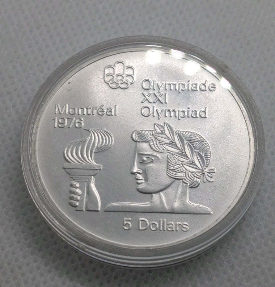 1974 Canada RCM 5 Dollar Silver 1976 Montreal Olympics Silver Coin-Athlete/Torch0