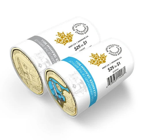 2022 Canada $1 Birth Alexander Graham Bell 175th Anniv Non&Coloured Loonie Rolls0