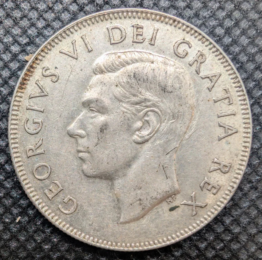 Mint Error! Die clash obverse - 1951 Canada SILVER Half Dollar Fifty Cents Coin - NumisFind