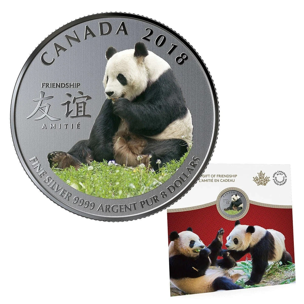 2018 $8 The Peaceful Panda A Gift of Friendship Pure Silver Coin Canada .256 oz0
