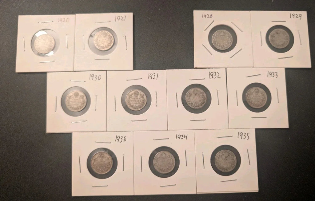 Canada Silver 10 Cent Coins 19201935 lot of 11 Silver Dimes Key Dates! - NumisFind