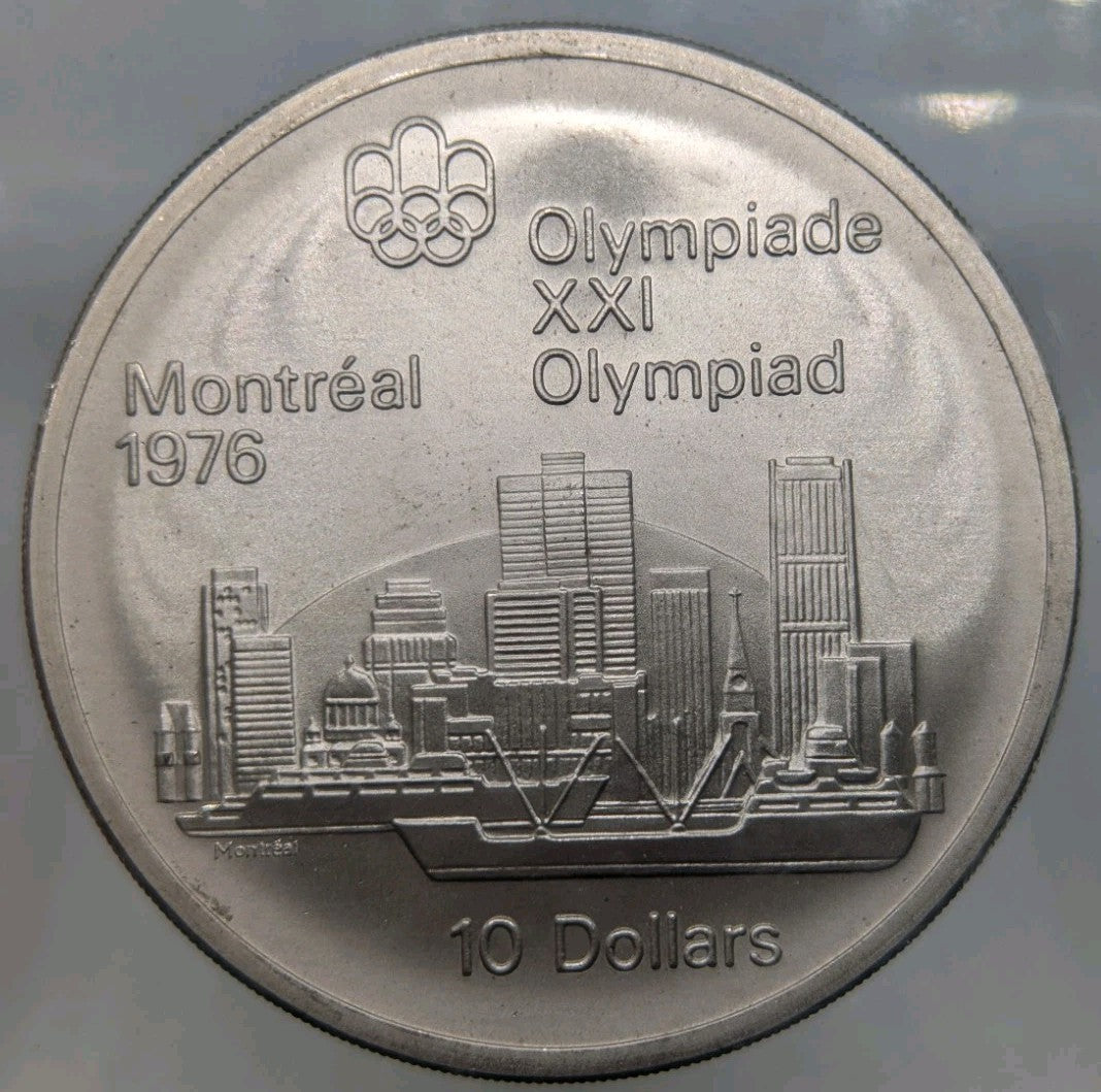 1973 Montreal Olympic Silver Coin In epoxy cube - The city - Desk weight2