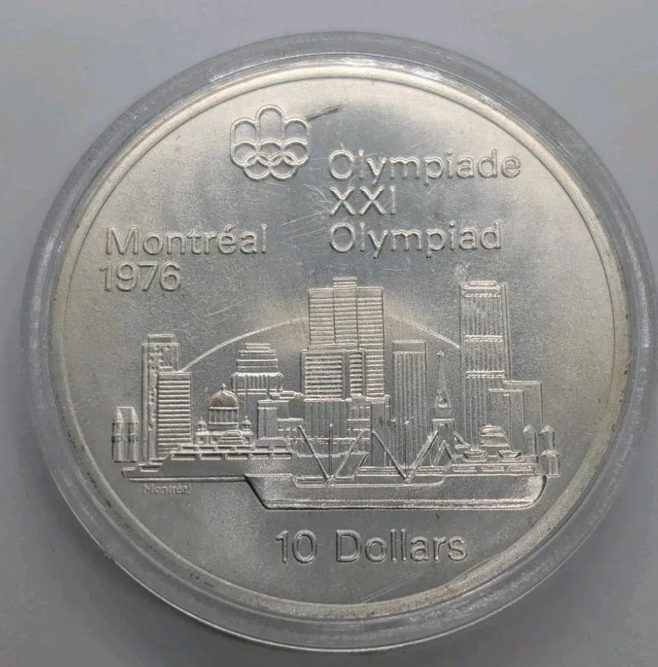 1973 CANADA OLYMPIC $10 HUGE SILVER COIN - MONTREAL SKYLINE - BU - NumisFind