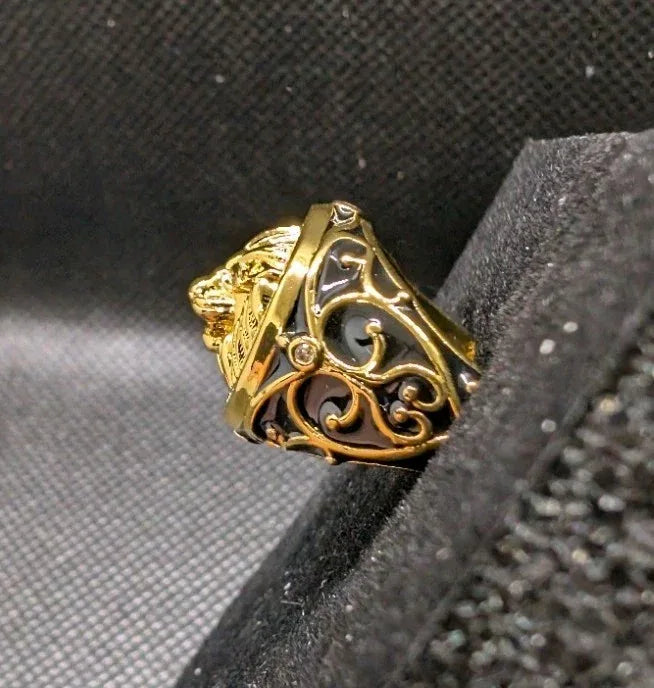 Designer Handmade Textured Lion Gold Plated Ring For Anniversary Gift - NumisFind