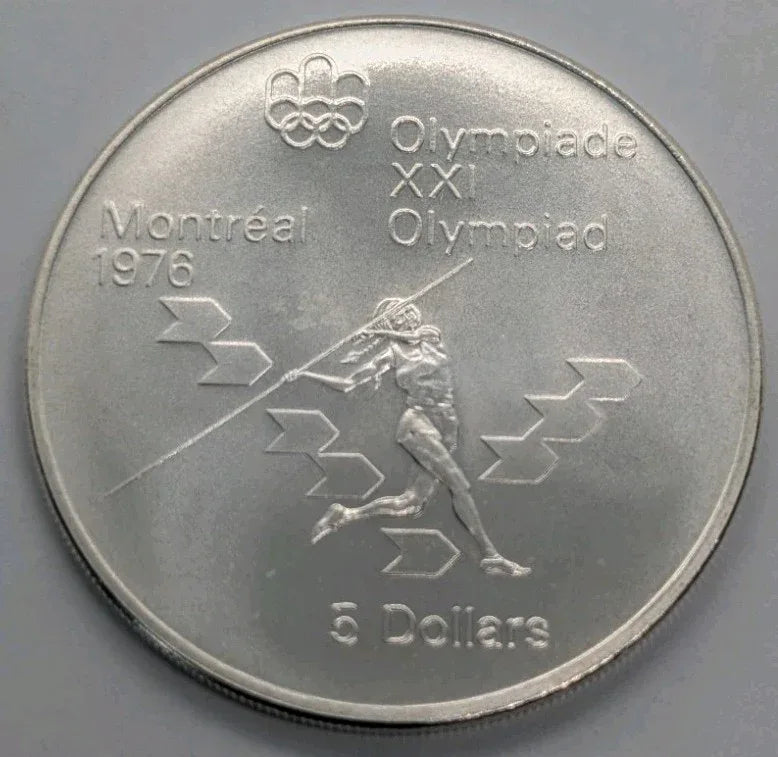1975 Canada $5 Silver Unc Montreal Olympics Commemorative Coin Javelin - NumisFind