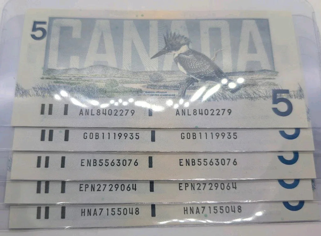 1986 Canada $5 Dollar Banknotes - lot of 5 - Include All Signatures - UNC - NumisFind