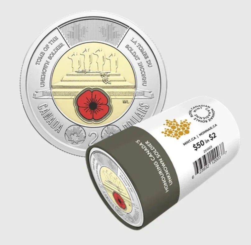 NEW! 2025 Unknow soldier Toonie $2 Color Canada Special Wrap RCM Roll - 25 coins - NumisFind