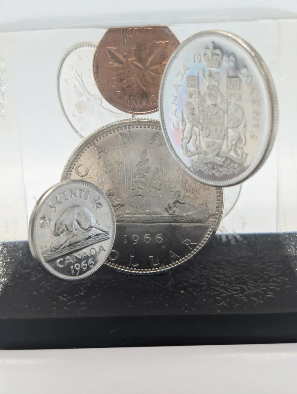 1965 Canada Silver Coin Set In epoxy cube - 0.8 Silver coins - NumisFind