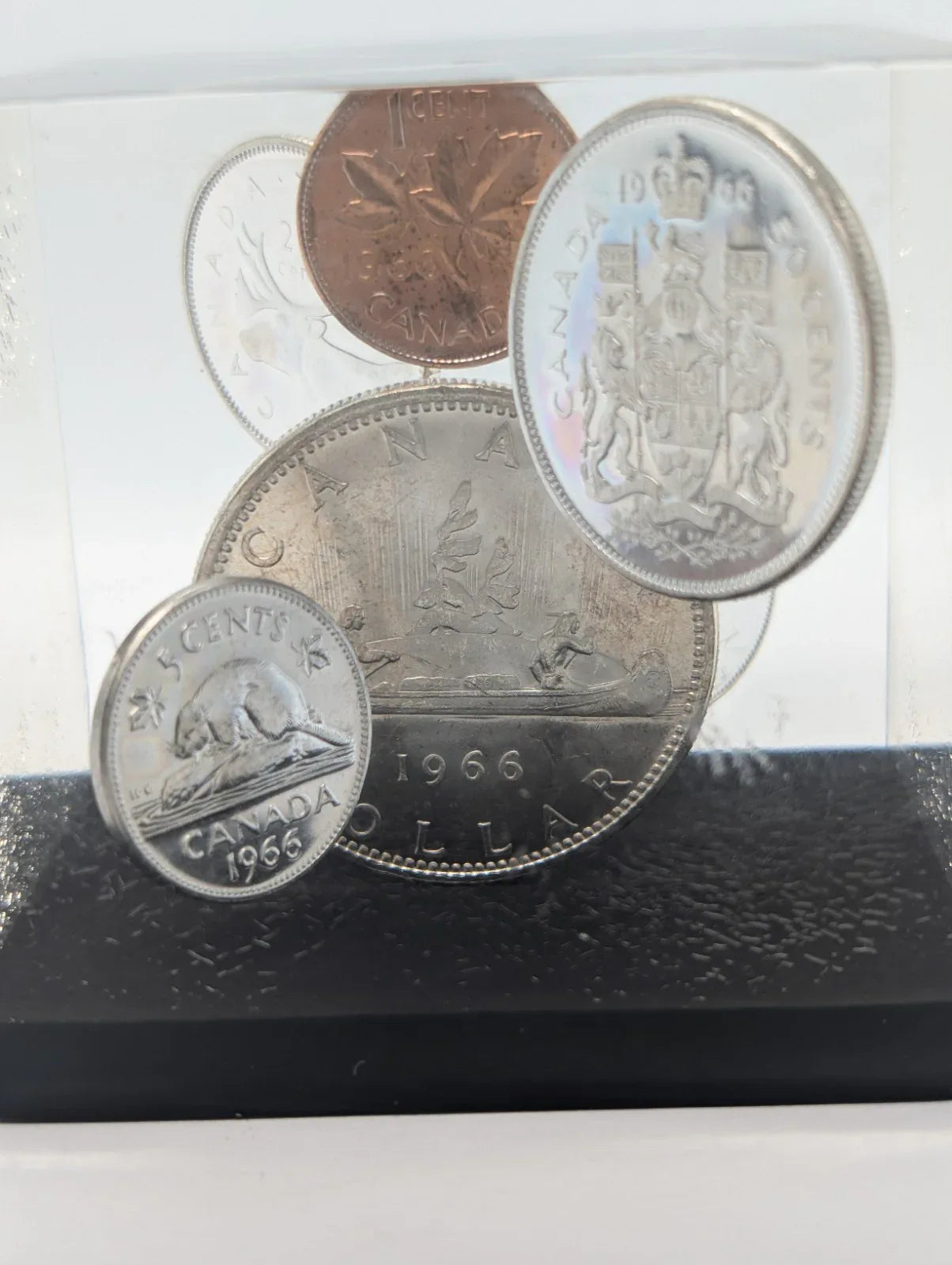 1965 Canada Silver Coin Set In epoxy cube - 0.8 Silver coins - NumisFind