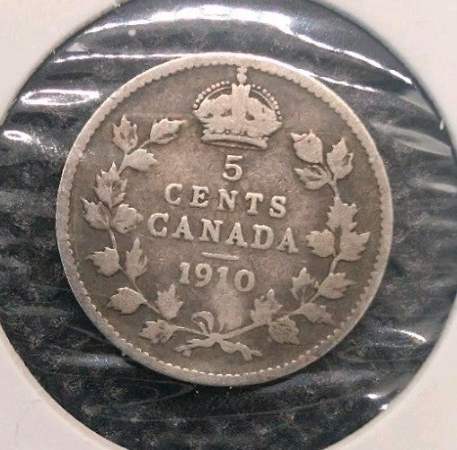 1910 Canada  Silver 5 Cents Silver Coin0