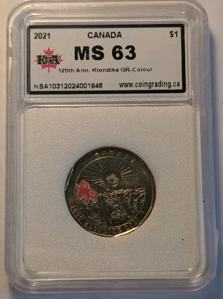 **MS-63** 2021 Coloured Klondike Loonie Graded KSA - PERFECT CONDITION - NumisFind